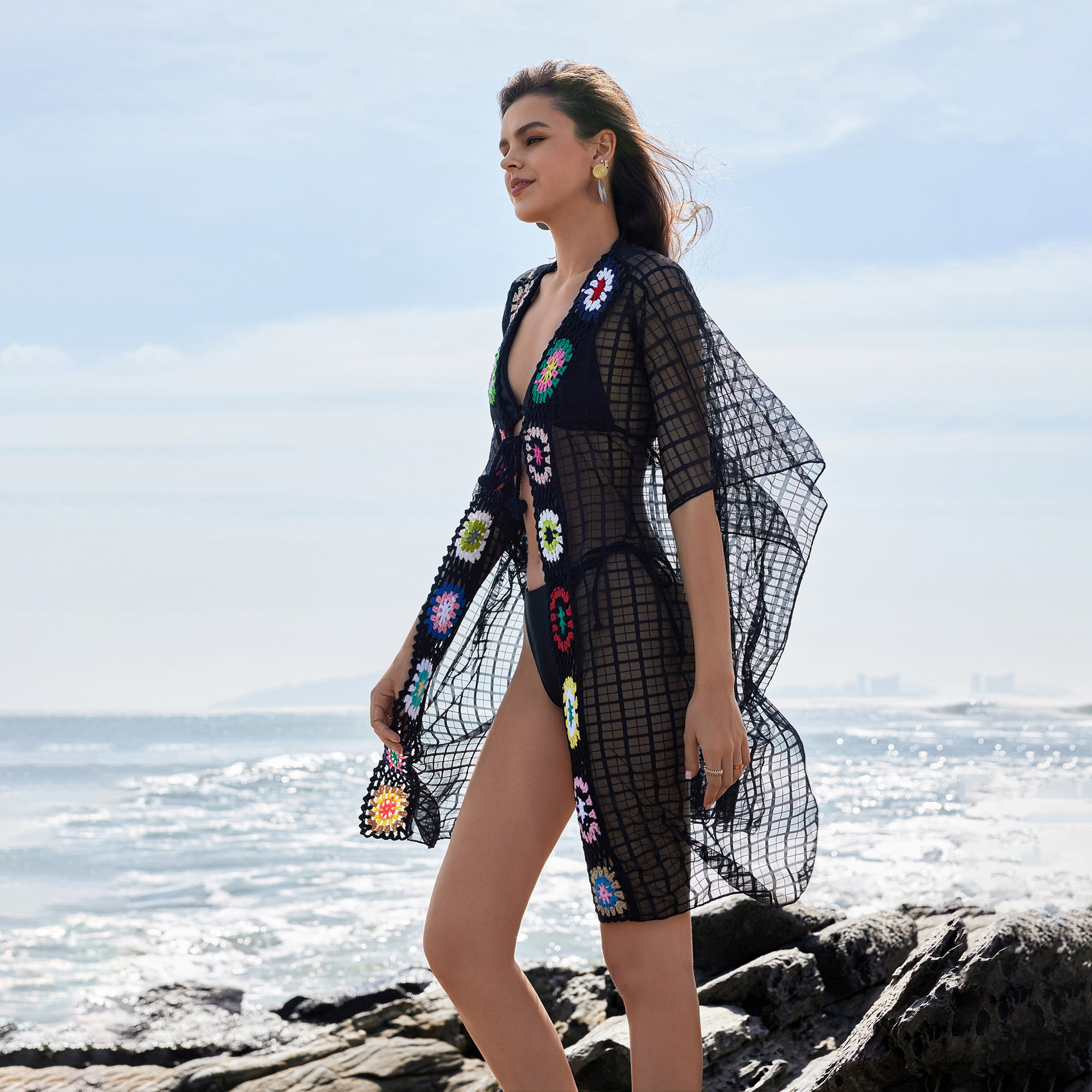 Crochet Decorative Cover Up Open Beach Kimono Cardigan Beach Dress